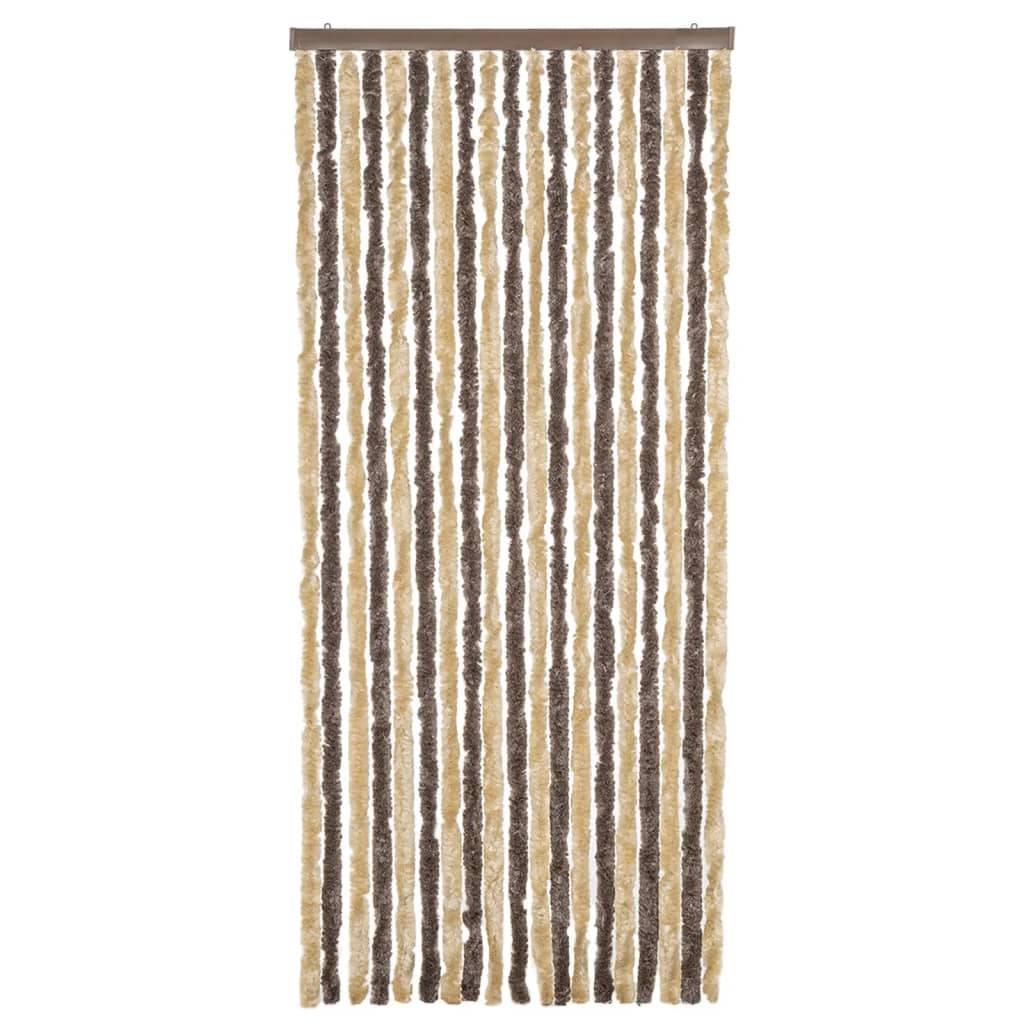 Rideau anti-mouches, Panneau de rideau marron foncé et beige 56x185 cm chenille - Image 3