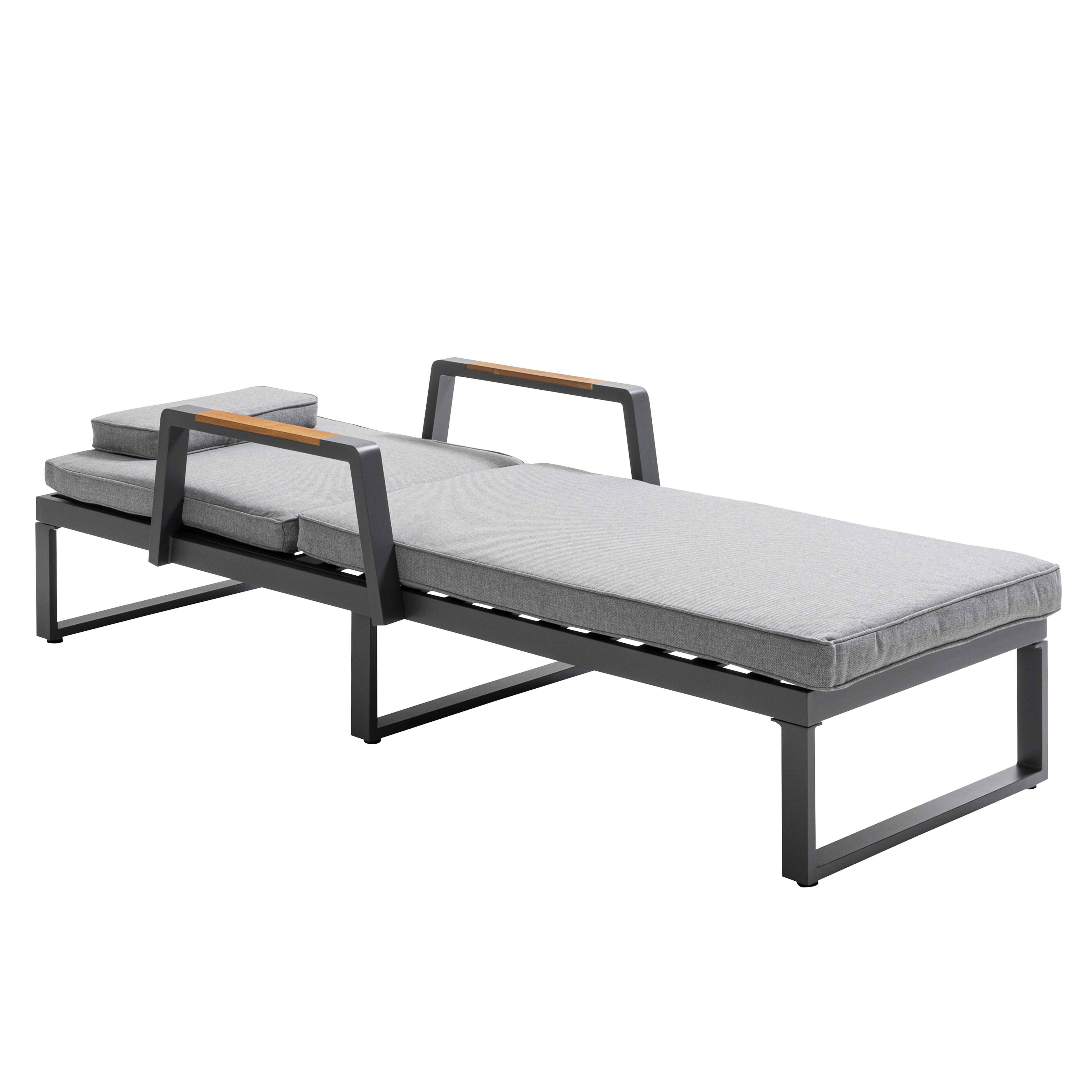 Oviala - Bain de soleil en aluminium et teck noir et gris - Oviala - Image 2