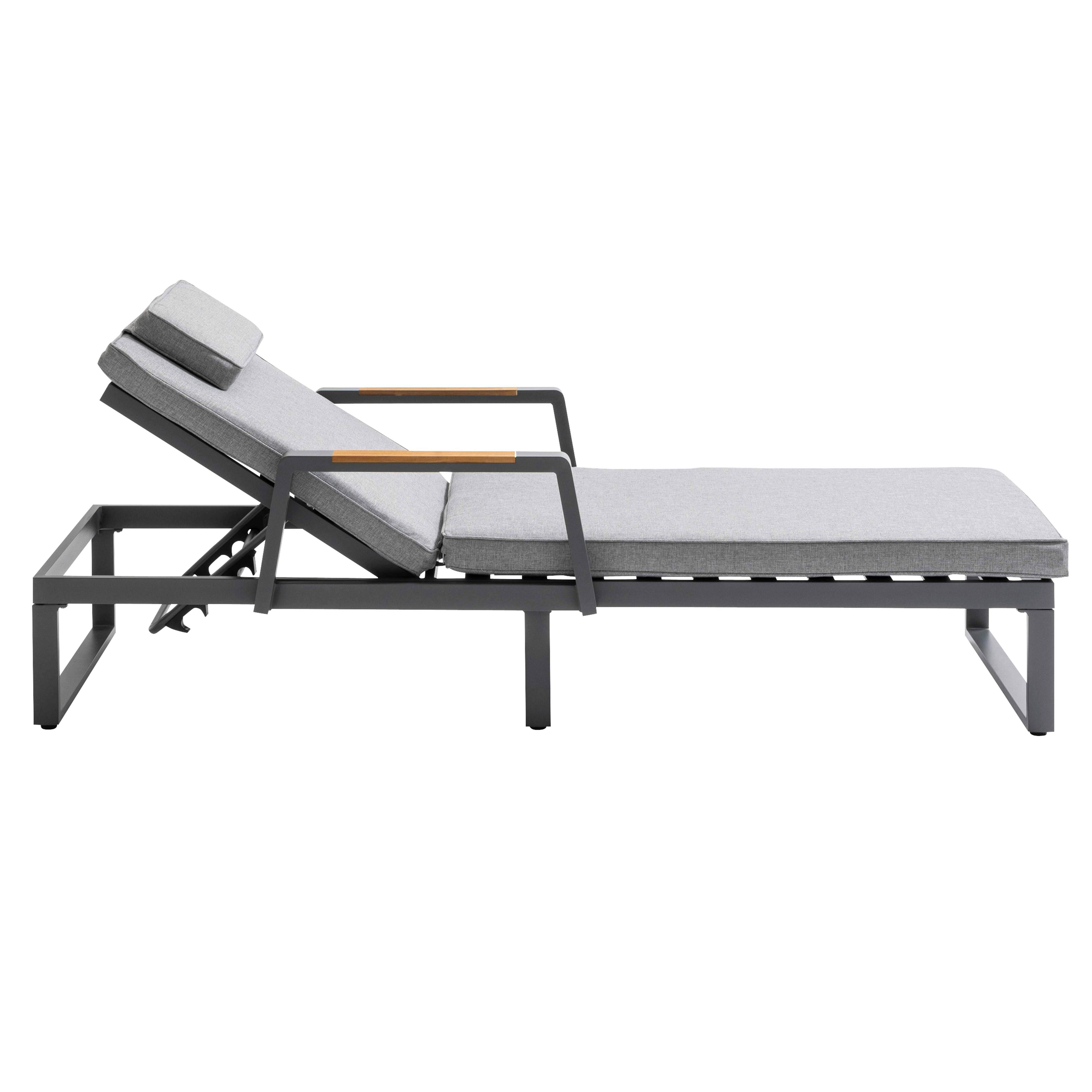 Oviala - Bain de soleil en aluminium et teck noir et gris - Oviala - Image 3