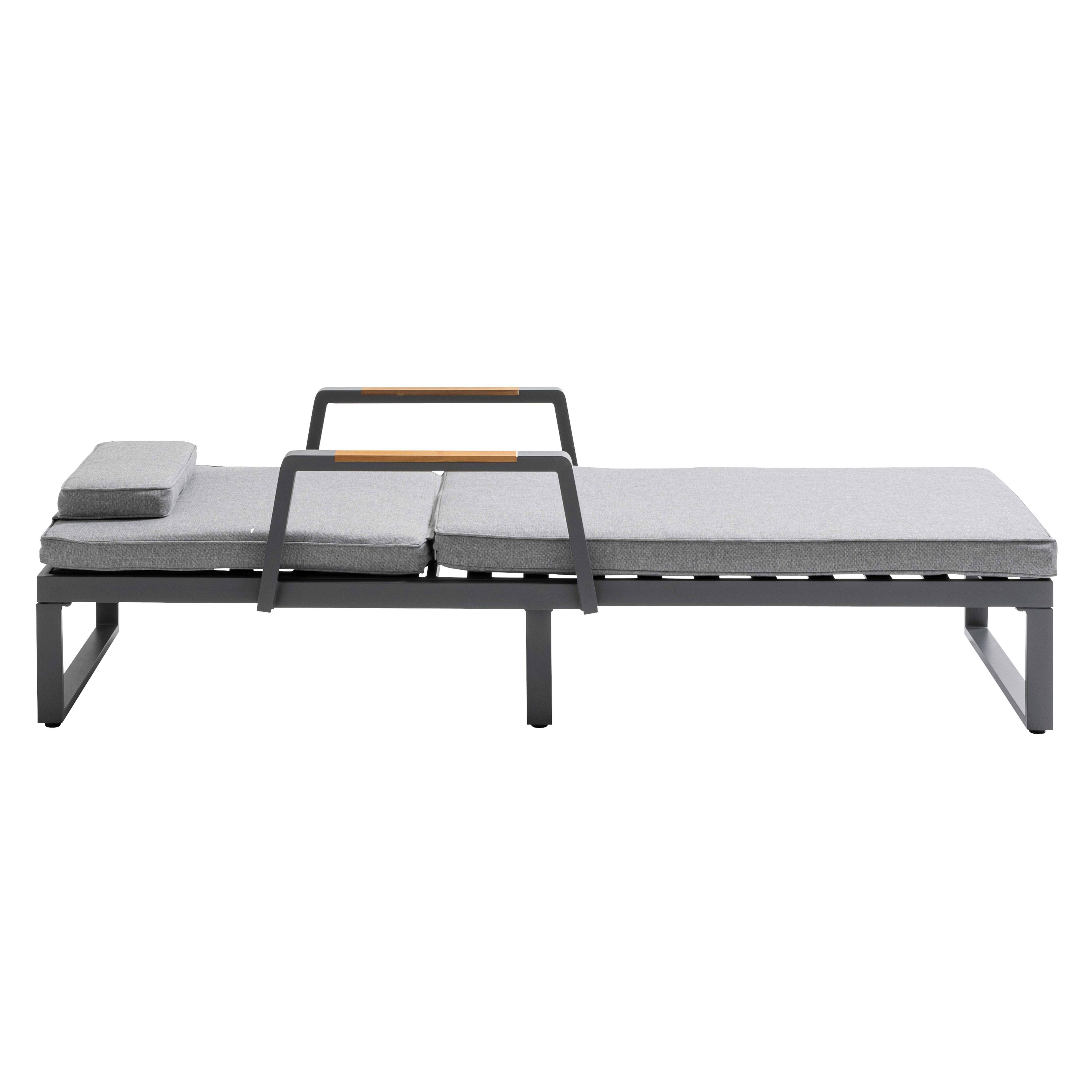 Oviala - Bain de soleil en aluminium et teck noir et gris - Oviala - Image 4