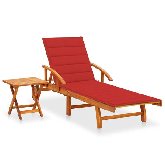 Chaise longue | Transat | Bain de soleil de jardin avec table et coussin Bois d'acacia - Image 2
