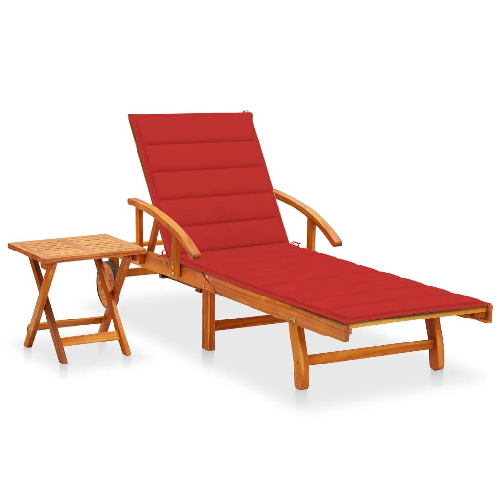 Chaise longue | Transat | Bain de soleil de jardin avec table et coussin Bois d'acacia - Image 2