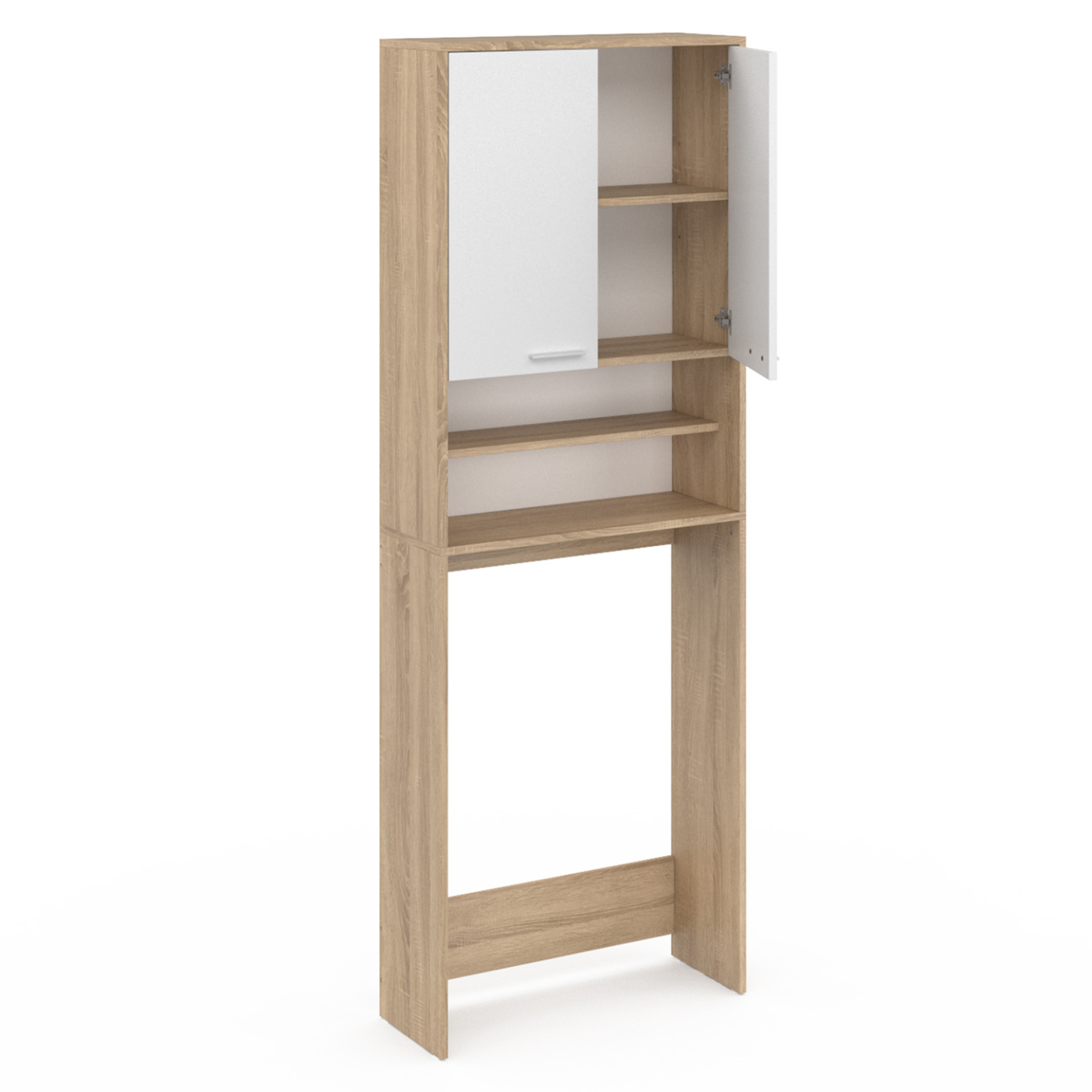 Meuble étagères de rangement dessus machine à laver et WC WALLIS blanc et hêtre - Image 4