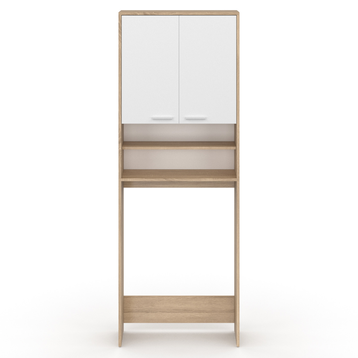 Meuble étagères de rangement dessus machine à laver et WC WALLIS blanc et hêtre - Image 3