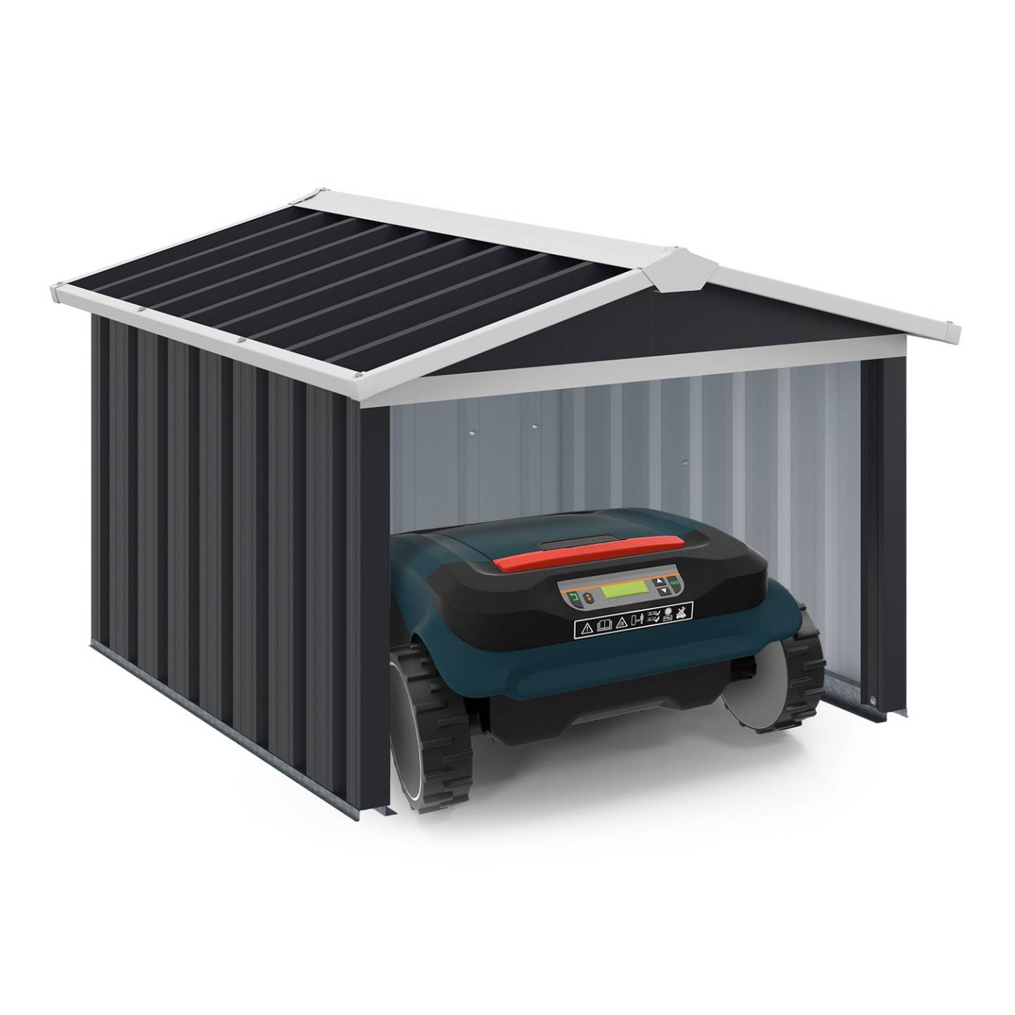 Garage pour robot tondeuse toit à 2 pentes métal gris anthracite 86 x 98 x 62 cm - Image 2