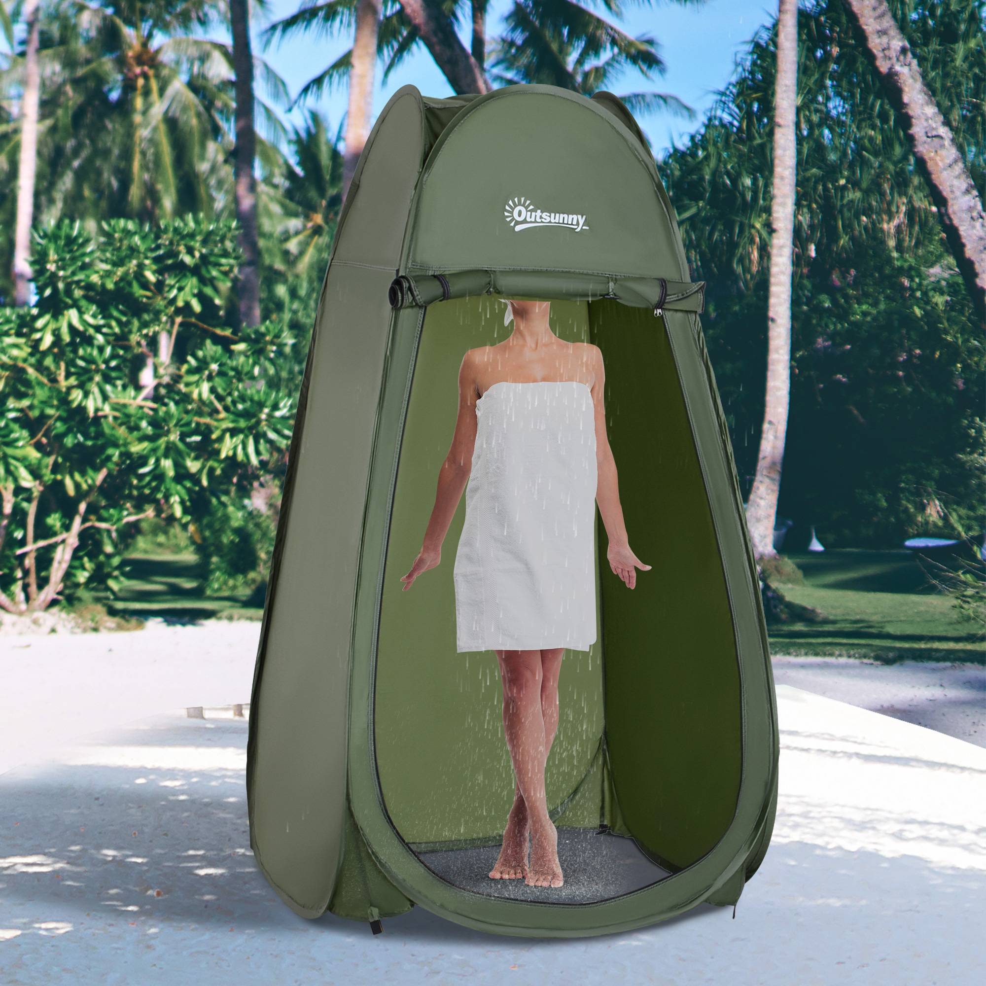 Tente douche pliable portable UV avec sac de transport verte, plage pêche et randonnée extérieur - Image 3