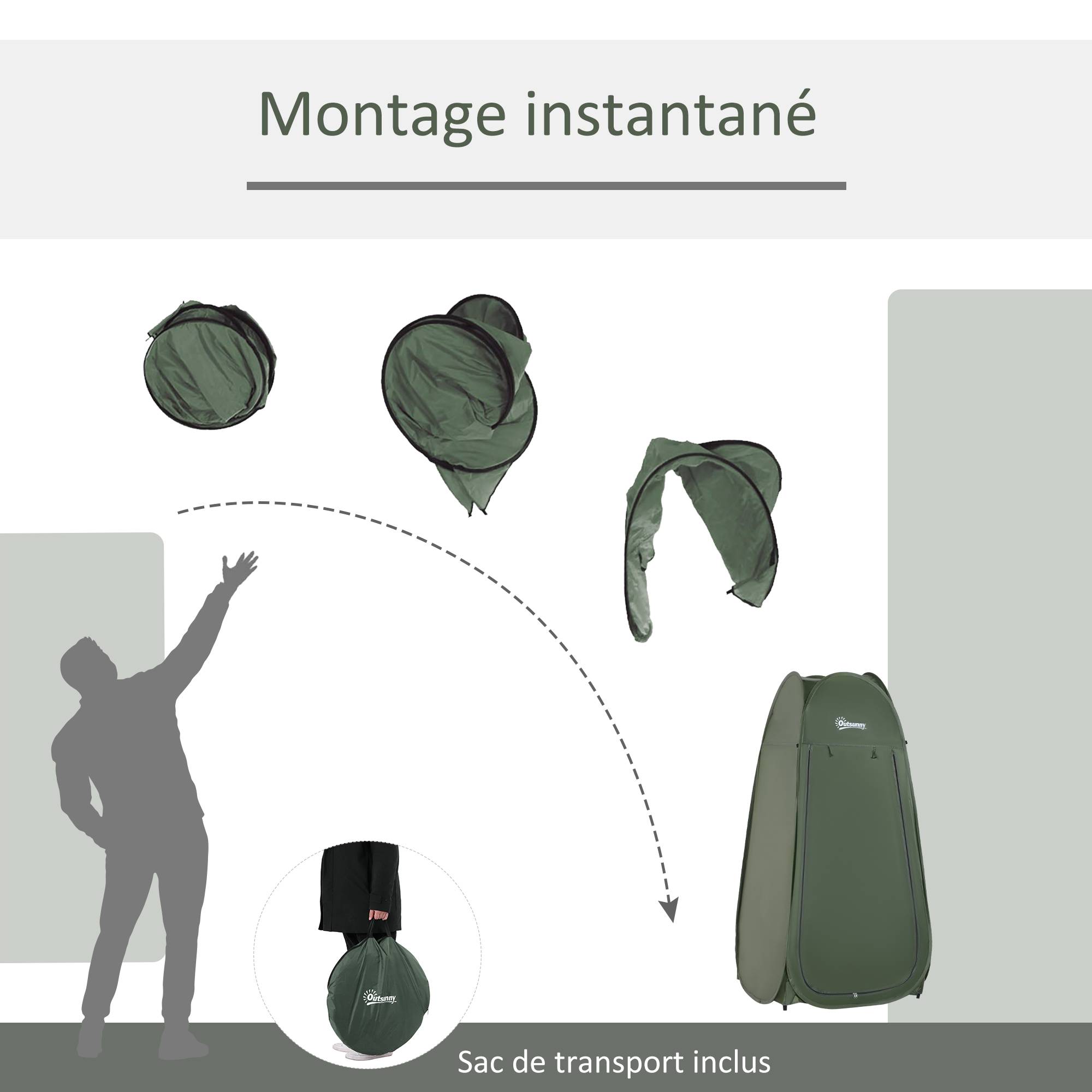 Tente douche pliable portable UV avec sac de transport verte, plage pêche et randonnée extérieur - Image 5