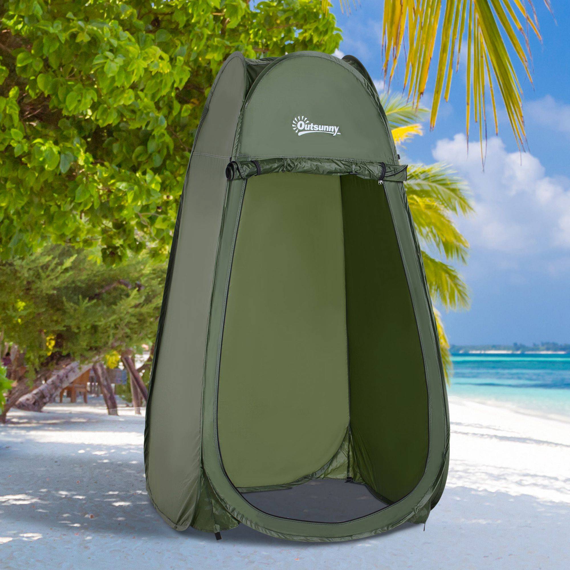 Tente douche pliable portable UV avec sac de transport verte, plage pêche et randonnée extérieur - Image 2
