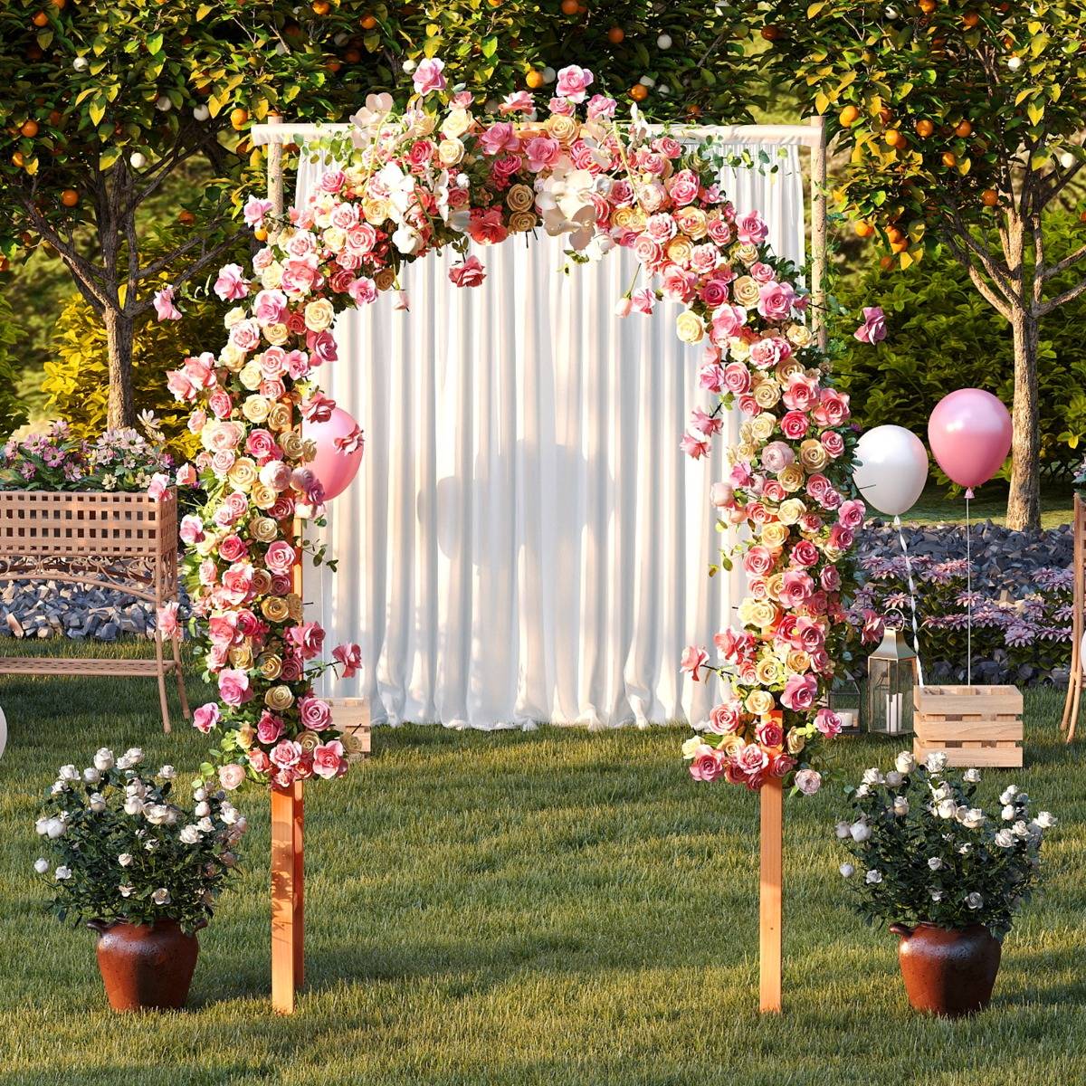 Arche de Jardin en Bois pour Plantes Grimpantes Arceau à Rosiers en Treillis 132 x 45,5 x 235 cm Décoration de Jardin Orange MAISON CHIC - Image 3