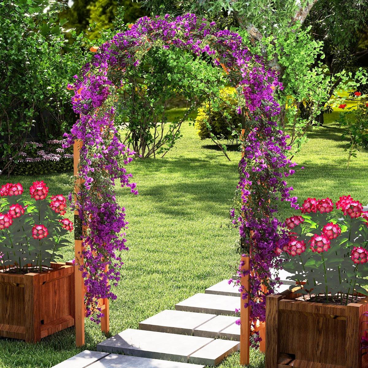 Arche de Jardin en Bois pour Plantes Grimpantes Arceau à Rosiers en Treillis 132 x 45,5 x 235 cm Décoration de Jardin Orange MAISON CHIC - Image 2