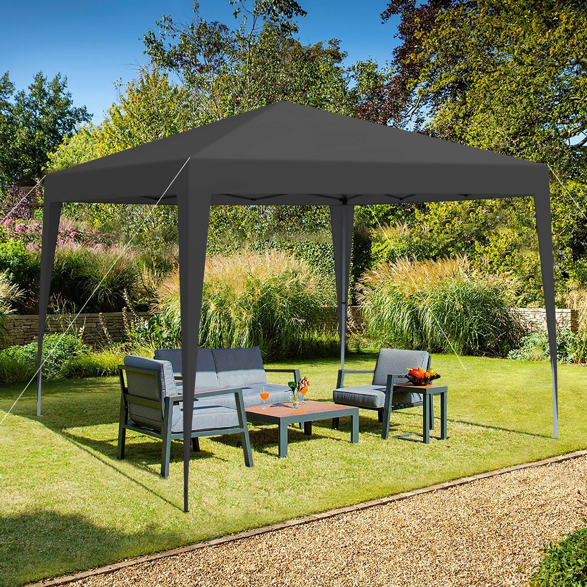 ComfortXL - Tonnelle pliante acier réception jardin étanche anti-UV avec parois 3x3m noir - ComfortXL Outdoor Living - Image 8