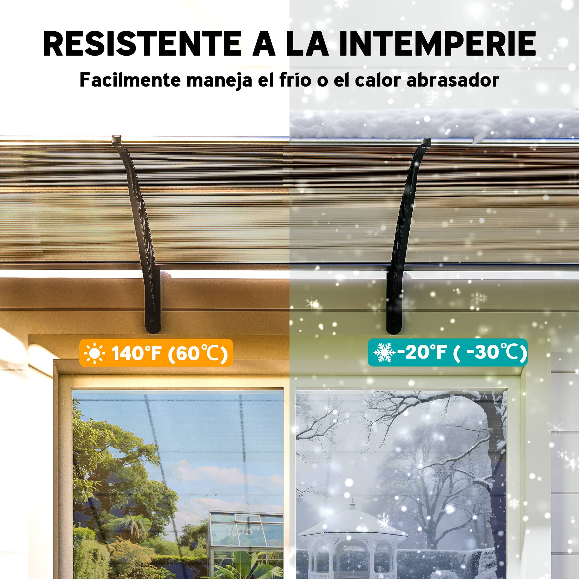 Store extérieur pour portes et fenêtres 303 x 96 x 27 cm avec bande en alliage d'aluminium et polycarbonate PP marron - Image 8