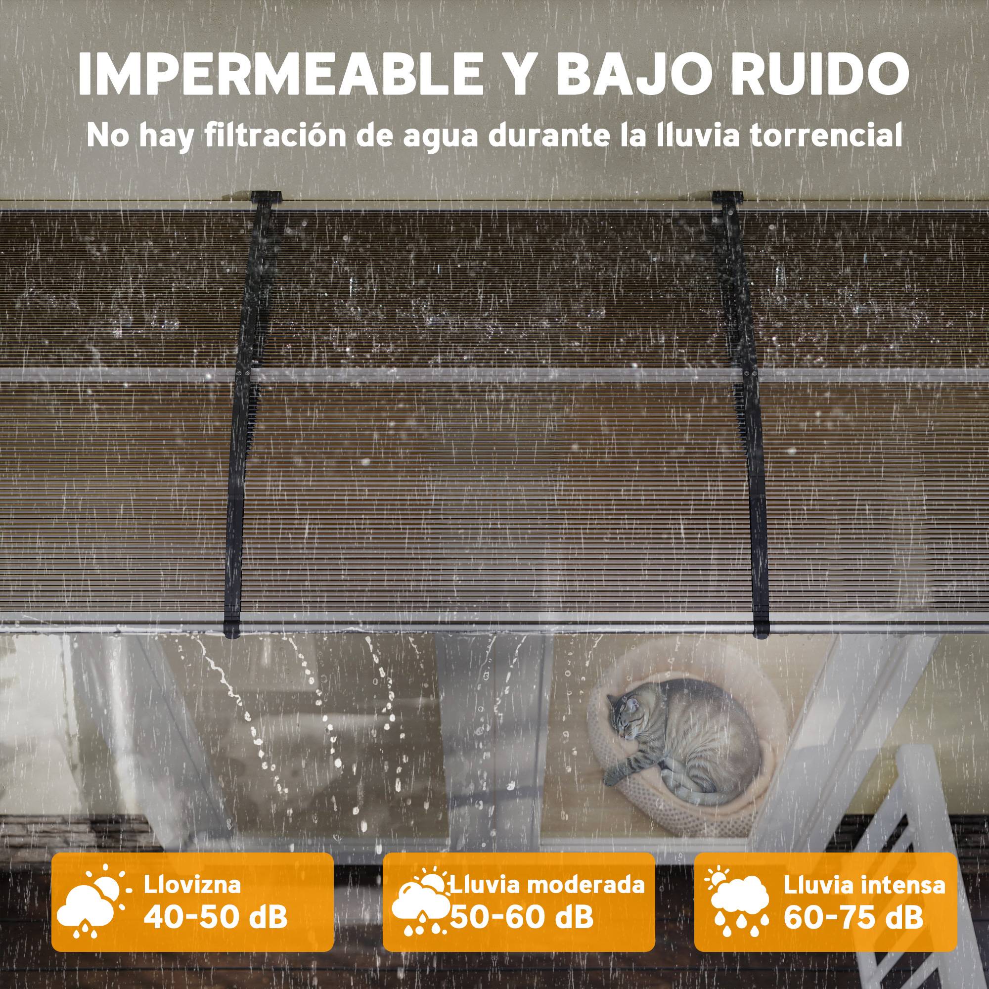 Store extérieur pour portes et fenêtres 303 x 96 x 27 cm avec bande en alliage d'aluminium et polycarbonate PP marron - Image 7