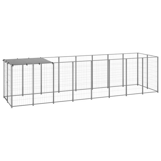 Chenil Extérieur pour Chien Acier Jardin avec Toit de Protection 4,84 m² Argenté - ComfortXL Pet Living - Image 1