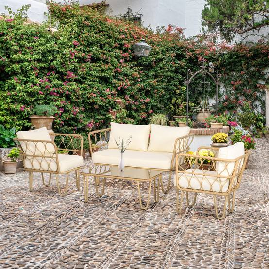 ComfortXL - Salon de jardin 4 places résine tressée terrasse détente coussins inclus kaki - ComfortXL Outdoor Living - Image 3