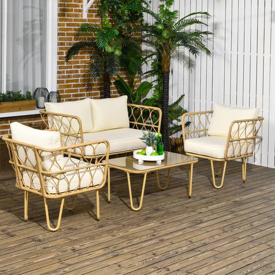 ComfortXL - Salon de jardin 4 places résine tressée terrasse détente coussins inclus kaki - ComfortXL Outdoor Living - Image 4