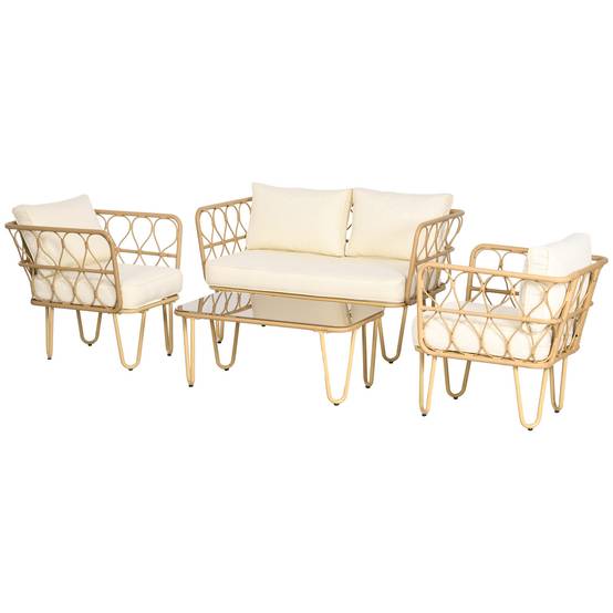 ComfortXL - Salon de jardin 4 places résine tressée terrasse détente coussins inclus kaki - ComfortXL Outdoor Living - Image 2