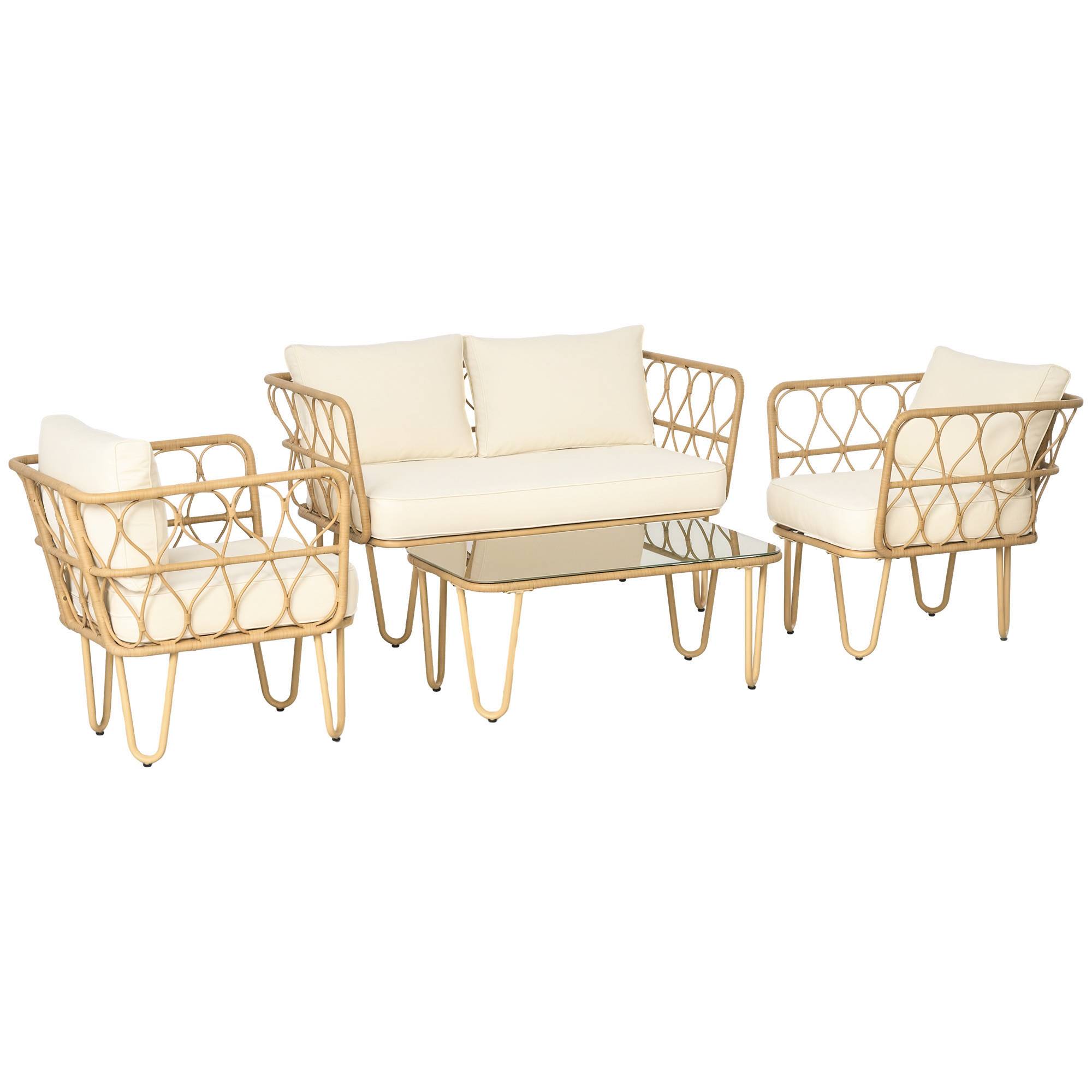 ComfortXL - Salon de jardin 4 places résine tressée terrasse détente coussins inclus kaki - ComfortXL Outdoor Living