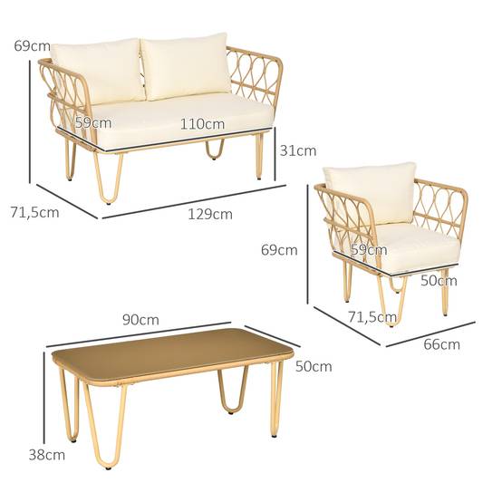 ComfortXL - Salon de jardin 4 places résine tressée terrasse détente coussins inclus kaki - ComfortXL Outdoor Living - Image 5