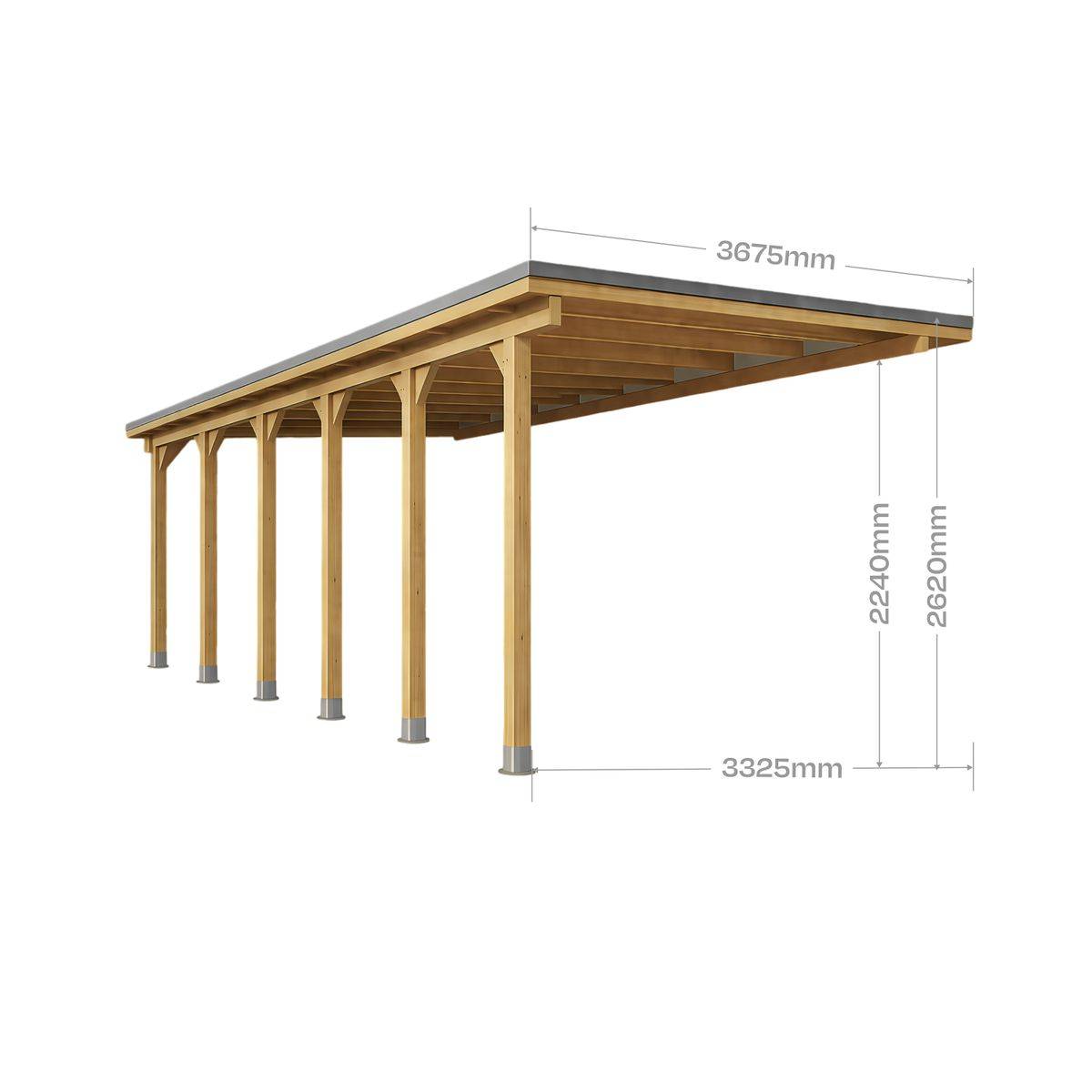 Direct Abris - Carport Adosse Bois RIVERSIDE - 1 Voiture - 363 x 858 - Abri Voiture - Feutre Bitumeux sur les Voliges - Toit Plat - Image 3