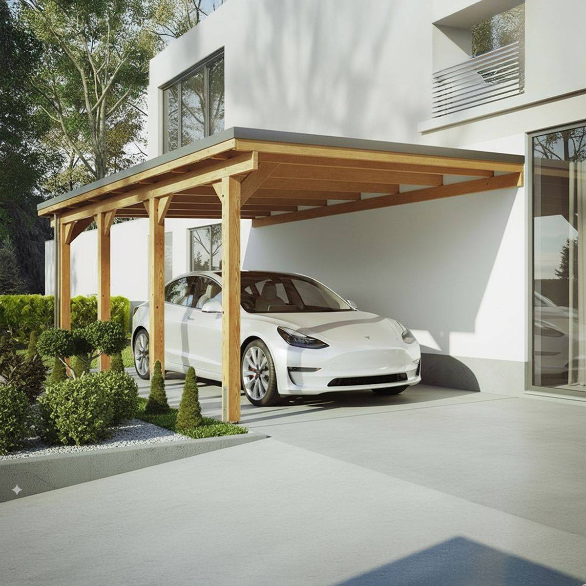 Direct Abris - Carport Adosse Bois RIVERSIDE - 1 Voiture - 363 x 858 - Abri Voiture - Feutre Bitumeux sur les Voliges - Toit Plat - Image 1