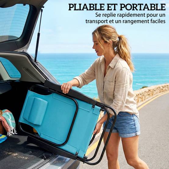 Lot de 2 chaises de plage pliantes acier et polyester bleu clair 75 x 63 x 80 cm - PANGIVO - Image 9