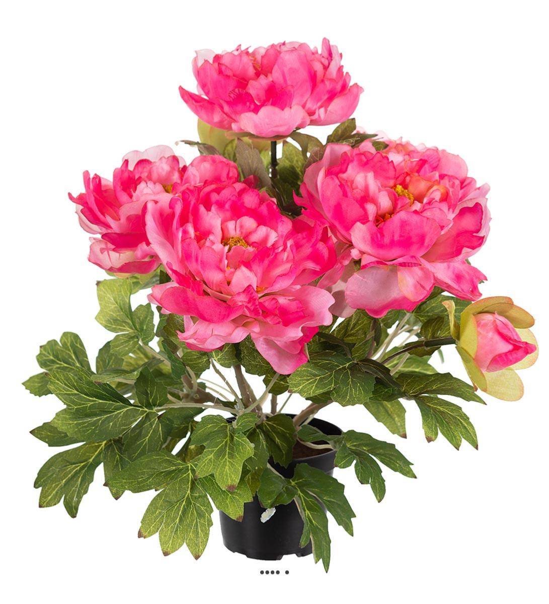 Artificielles - Pivoine artificielle en pot H 35 cm 4 fleurs et 2 boutons Rose - couleur: Rose - Image 1