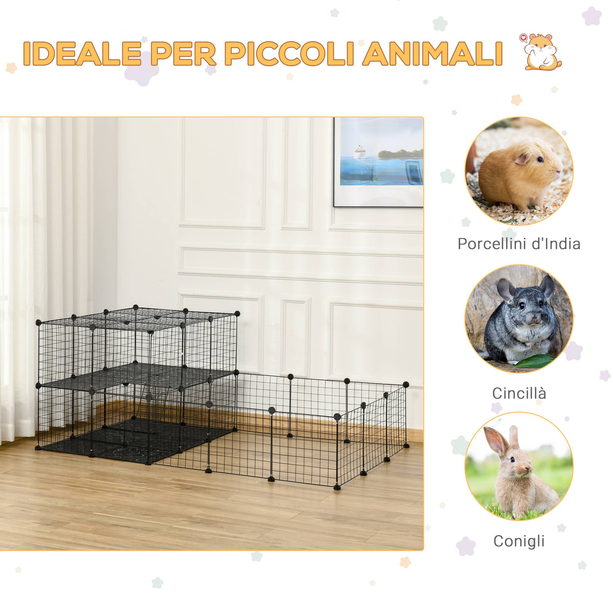 Enclos lapin métal modulable échelle et accessoires, 175x105x70cm, noir - Image 6