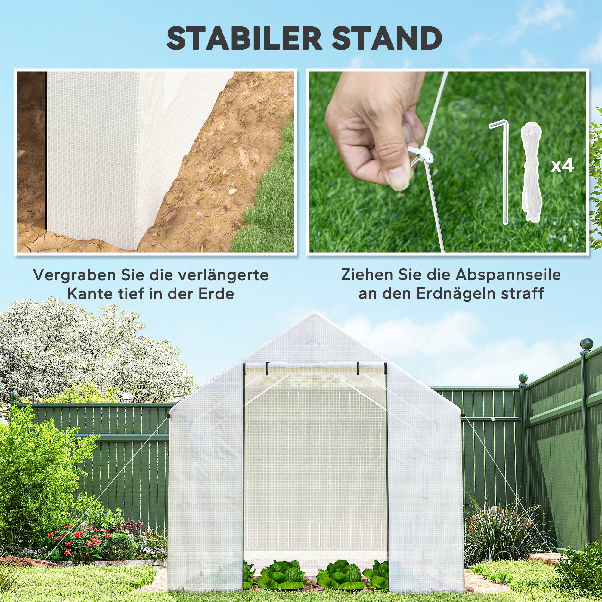 ComfortXL - Serre tunnel acier galvanisé 3 x 2 x 2 m blanche pour jardin avec 4 fenêtres moustiquaires et porte roulante - Image 6