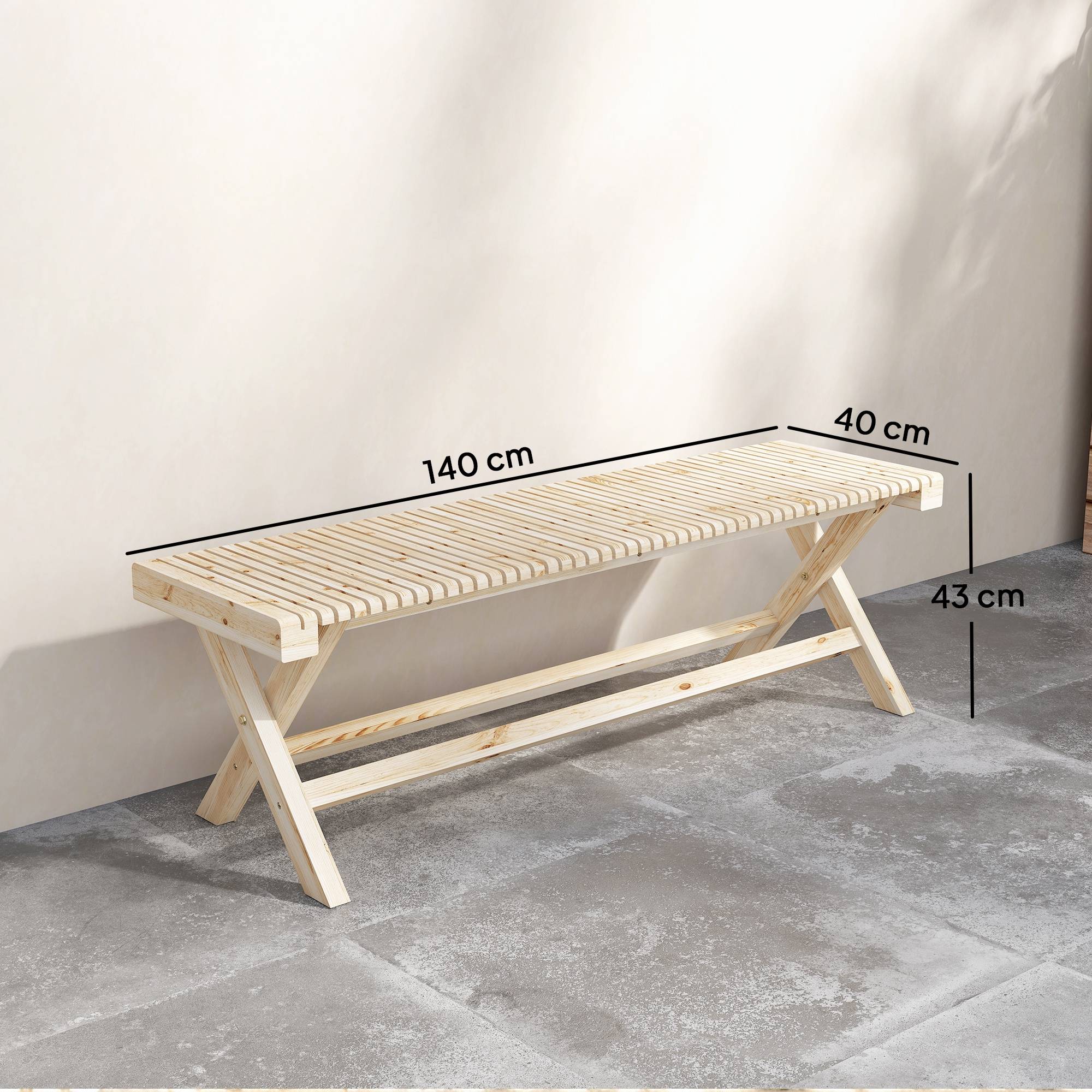 Outsunny - Banc de jardin 2 places - assise à lattes - bois massif - Capacité 240 kg - 140 x 40 x 43 cm - Bois Naturel - Outsunny - Image 3
