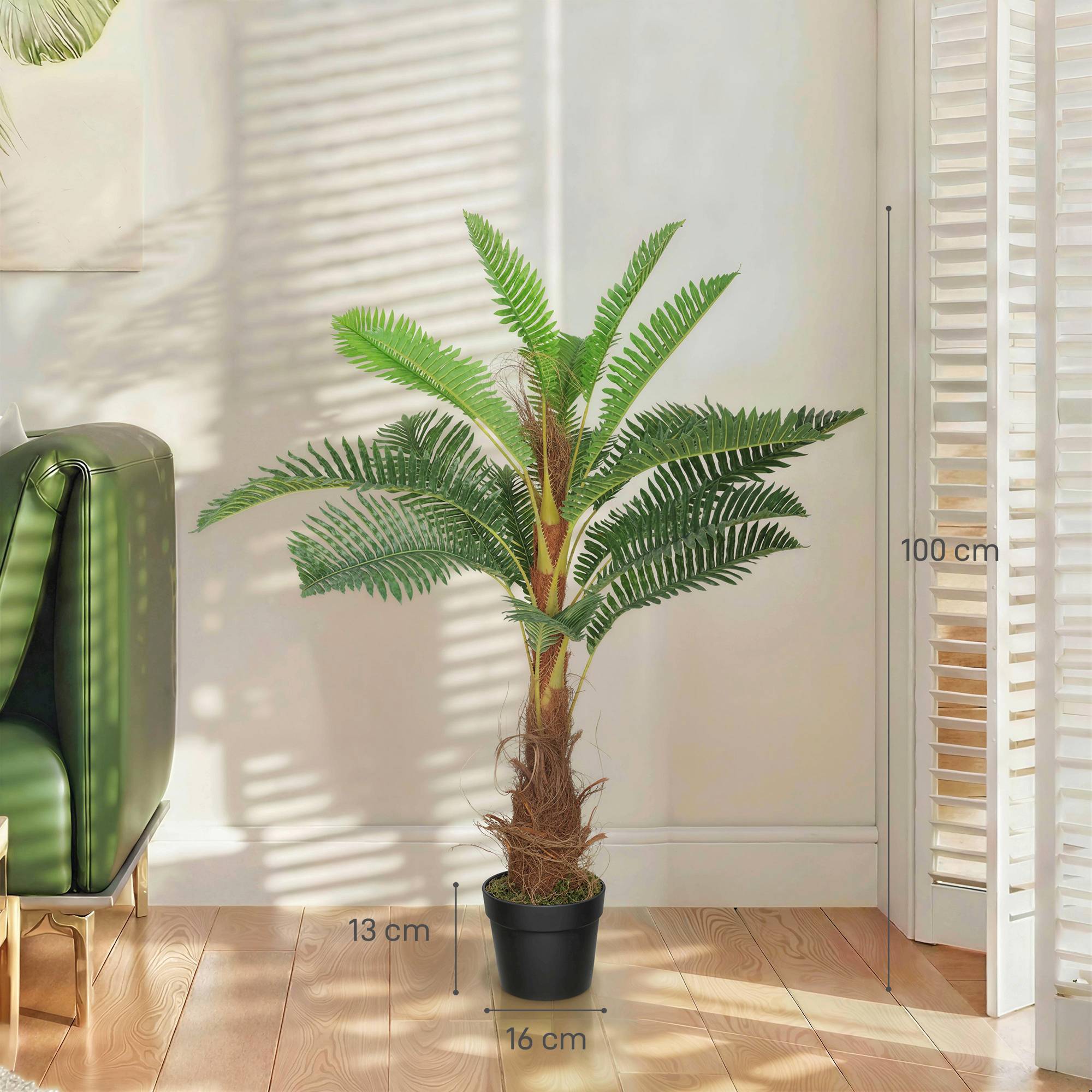 Palmier artificiel 100 cm 21 feuilles PEVA plante décorative pot plastique vert - Image 5