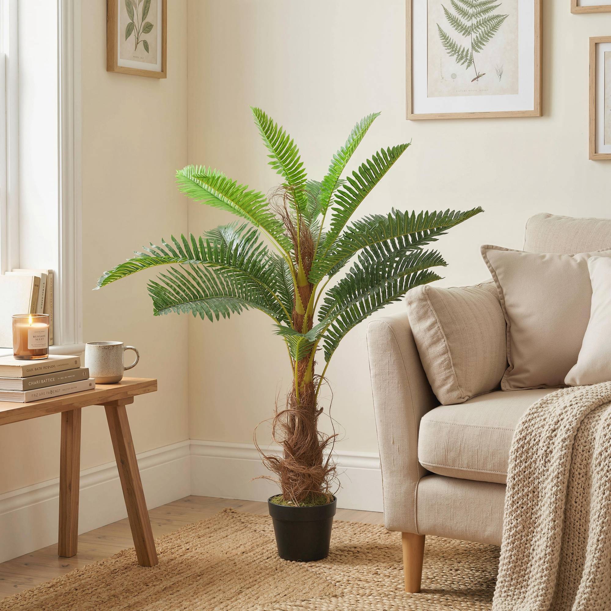 Palmier artificiel 100 cm 21 feuilles PEVA plante décorative pot plastique vert - Image 3