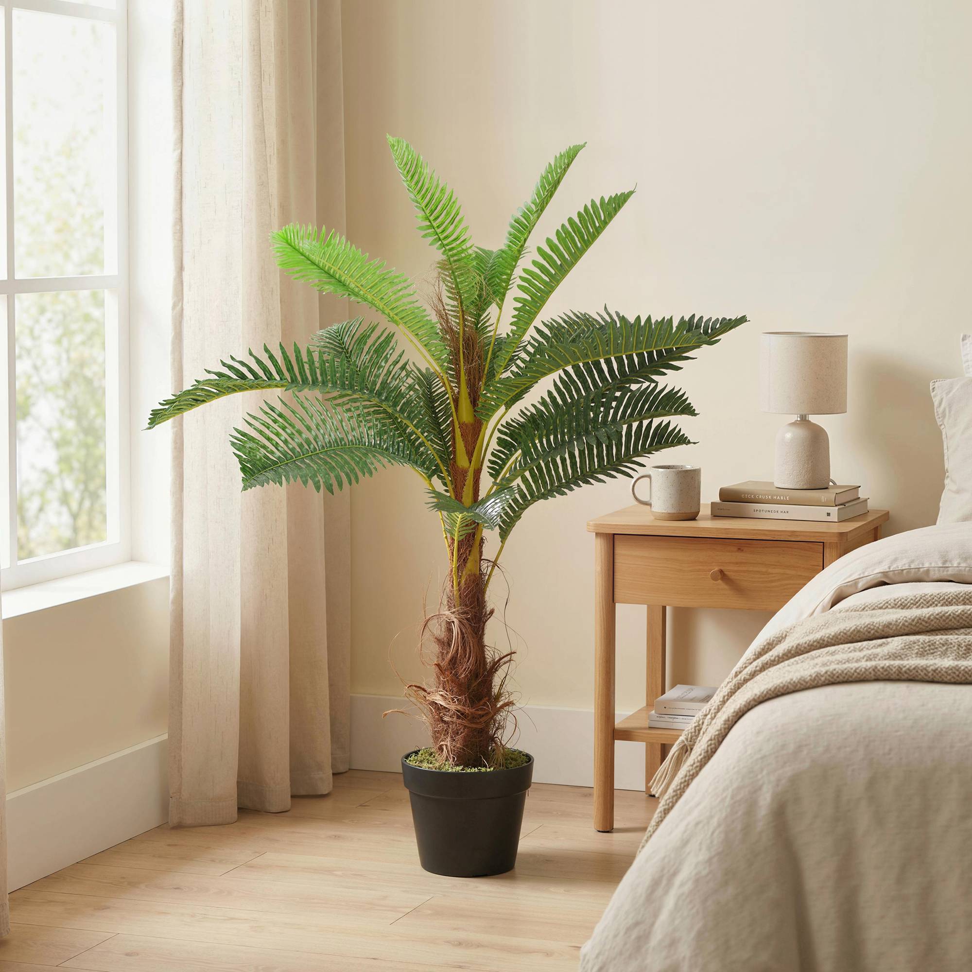 Palmier artificiel 100 cm 21 feuilles PEVA plante décorative pot plastique vert - Image 4