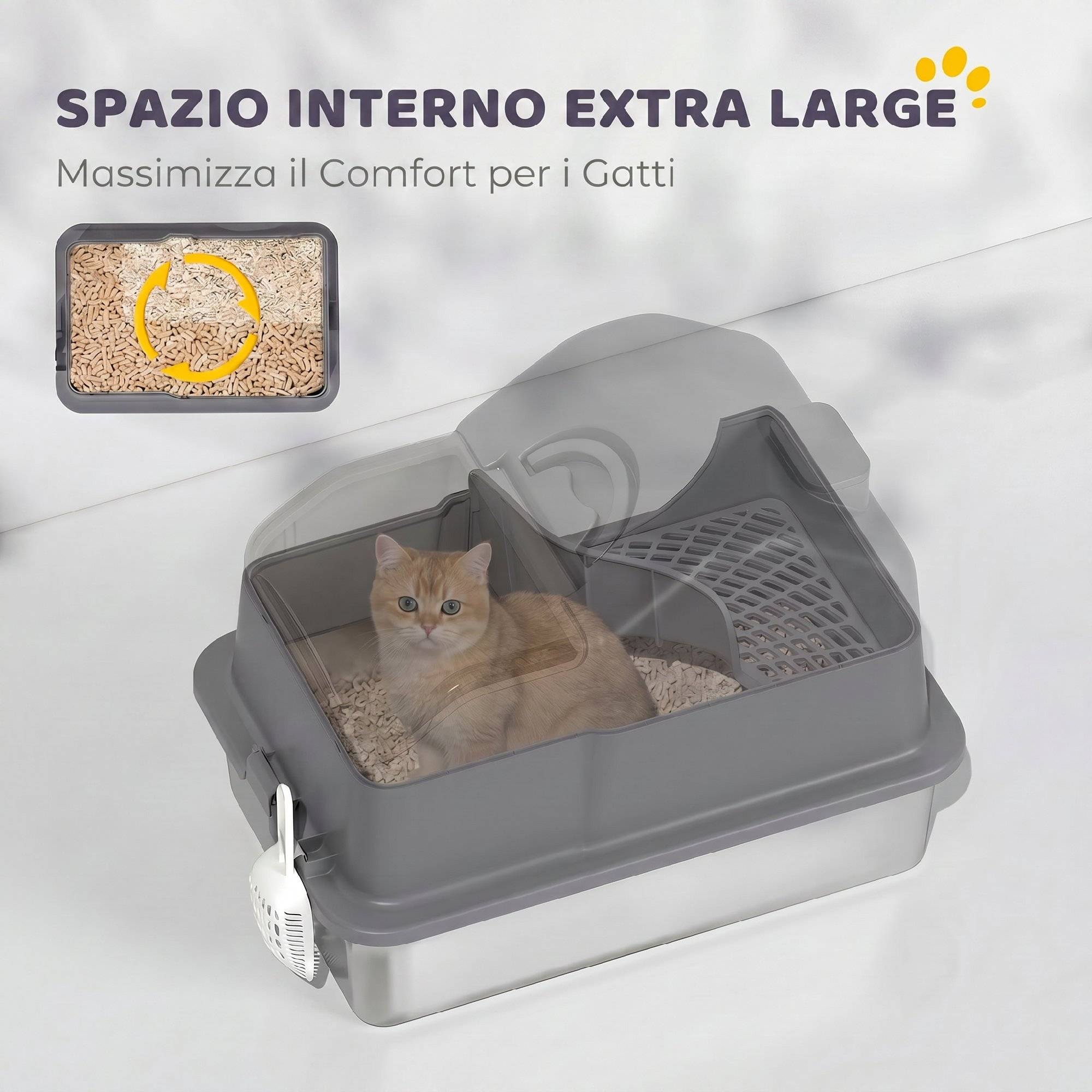 Litière fermée XL acier inox 60,5x40,5x45cm, gris foncé - Image 8