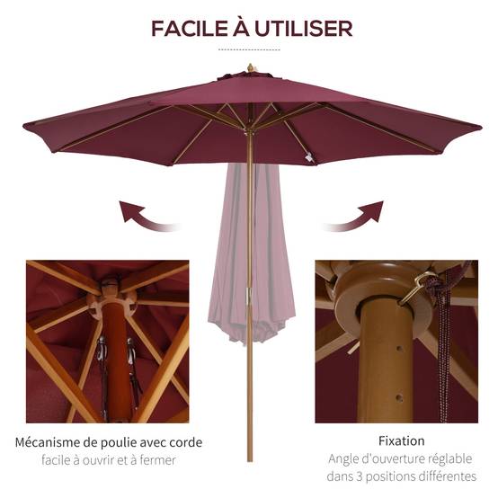 Parasol de jardin Bois Rouge 300x300x250 cm - Image 6