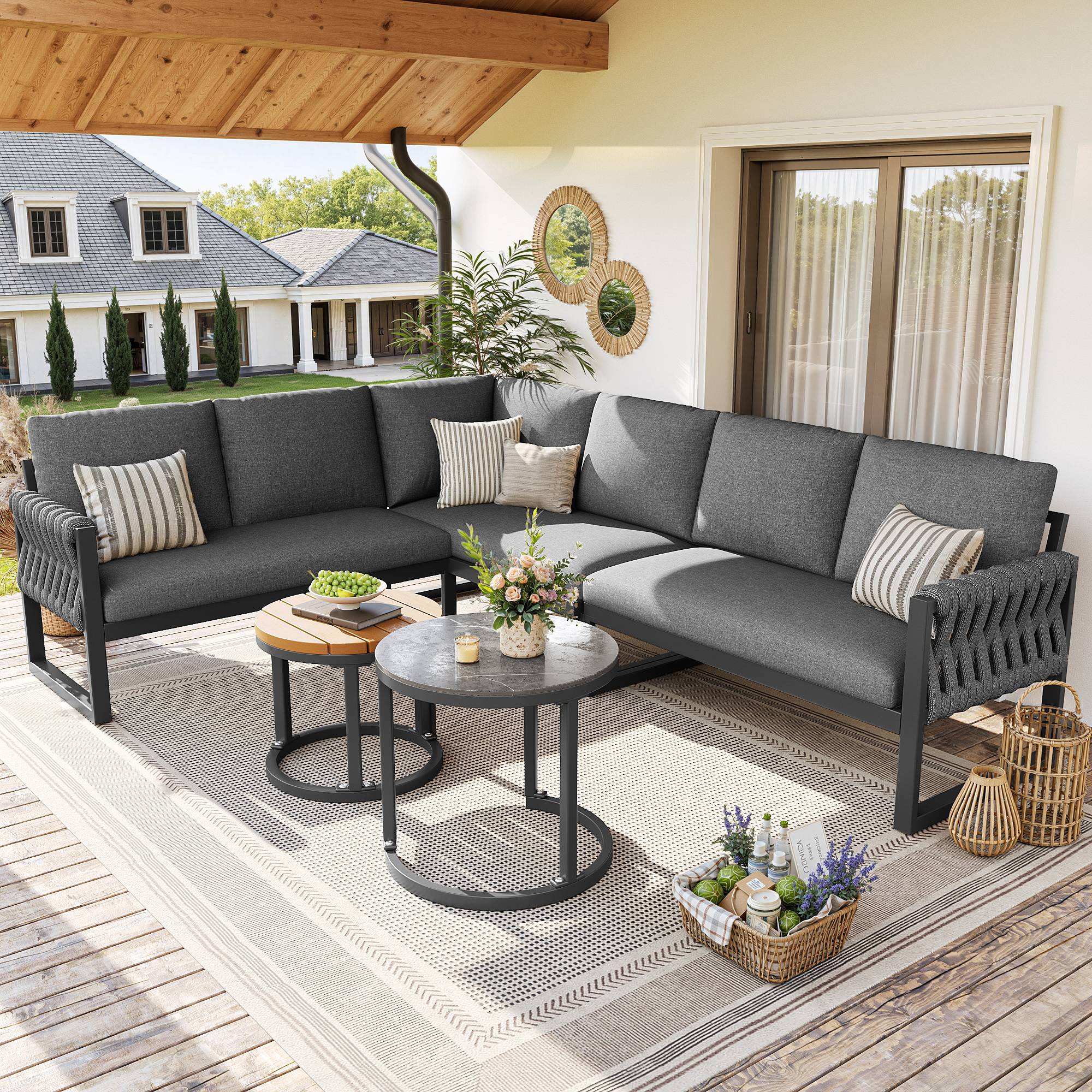 ComfortXL - Salon de jardin modulable métal terrasse 5 places coussins déperlants gris - ComfortXL Outdoor Living