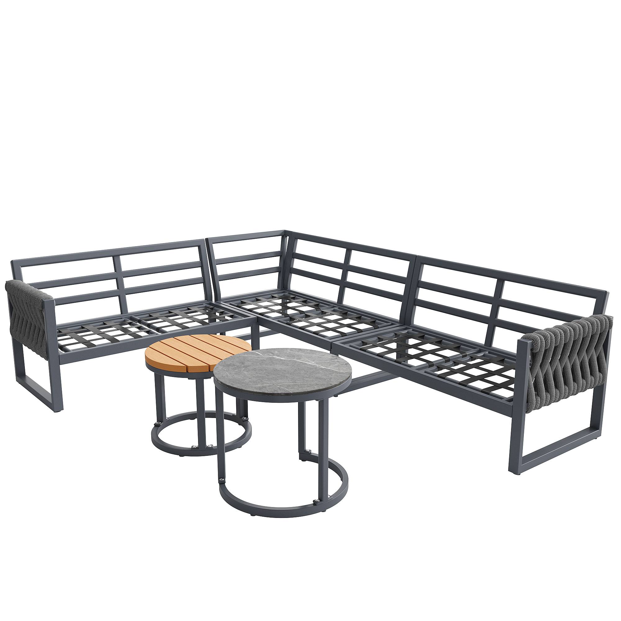 Salon de jardin modulable métal terrasse 5 places coussins déperlants gris - ComfortXL Outdoor Living - Image 6