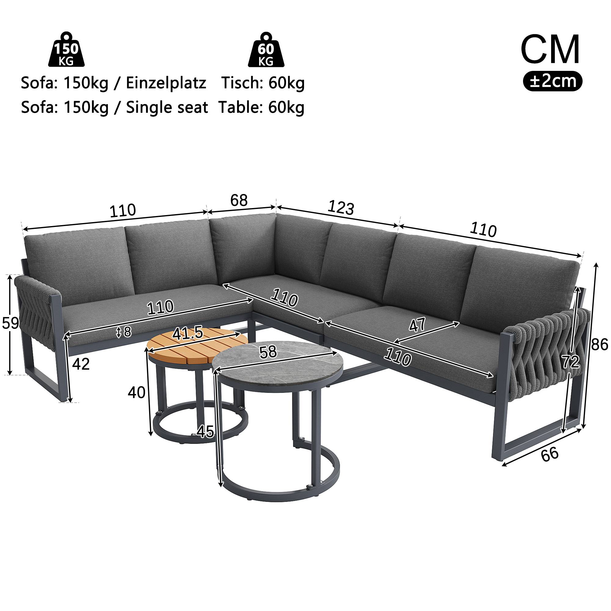 Salon de jardin modulable métal terrasse 5 places coussins déperlants gris - ComfortXL Outdoor Living - Image 3