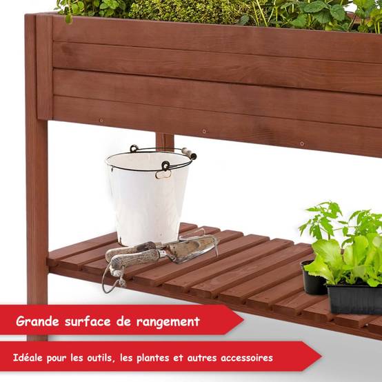 Carré potager sur pied en bois de pin massif avec étagère stable et toison intérieure XXL - Image 4
