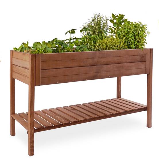 Carré potager sur pied en bois de pin massif avec étagère stable et toison intérieure XXL - Image 1