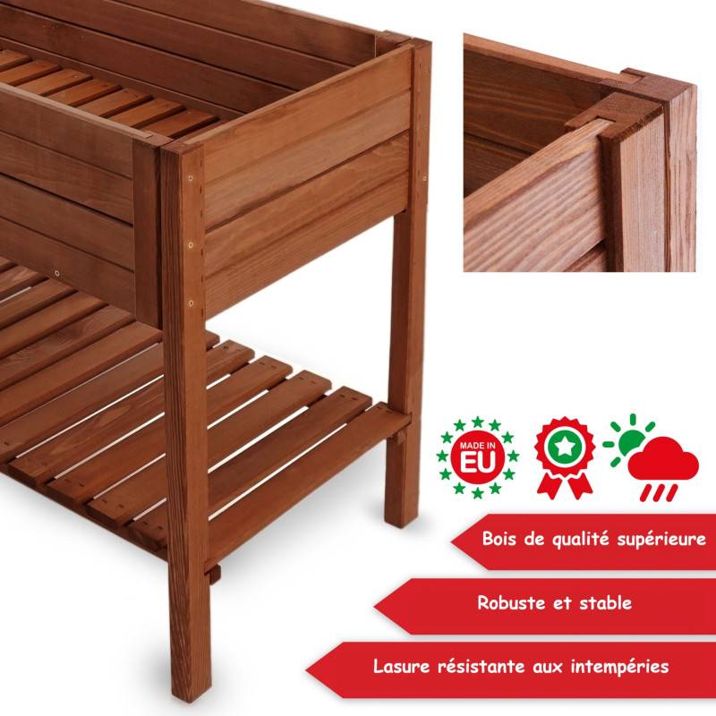 Carré potager sur pied en bois de pin massif avec étagère stable et toison intérieure XXL - Image 5