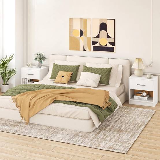 Table de Nuit avec Tiroir, Table de Chevet avec Étagère Ouverte, Chevet de Lit pour Petit Espace, Table d'Appoint Moderne (Blanc,1 tiroir) - Image 9