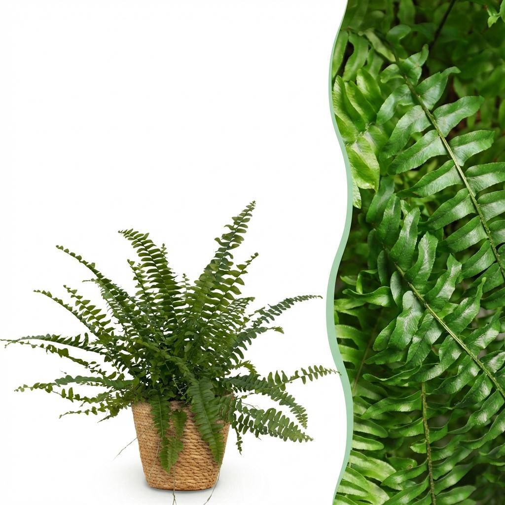 La Green Touch - Nephrolepis exaltata Green Lady - Fougère de Boston - Panier en jonc de mer inclus - Pot Ø25 cm, H 30 cm - Image 1