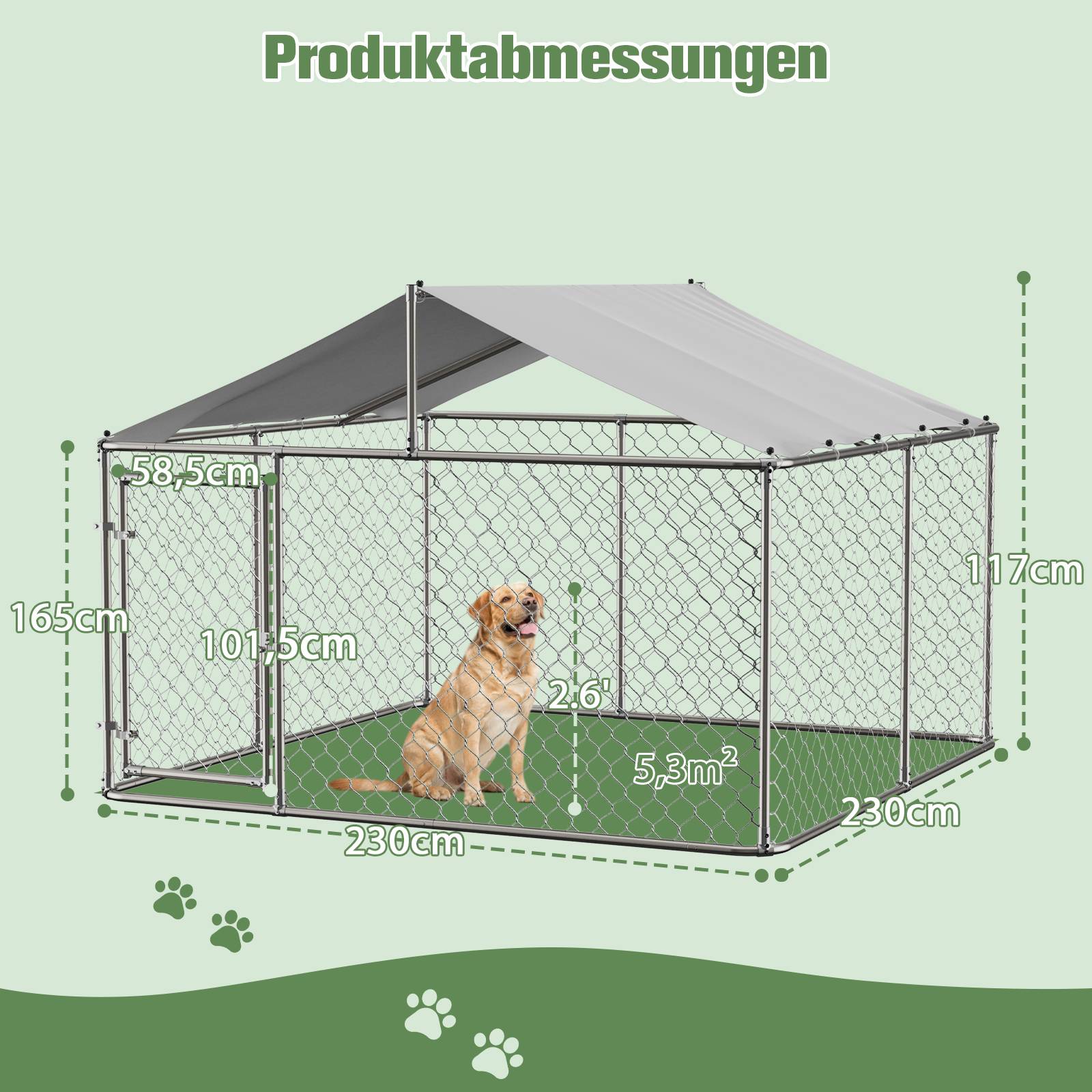 Chenil chien extérieur 230 x 230 x 117 cm acier galvanisé et bâche PE - PANGIVO - Image 2