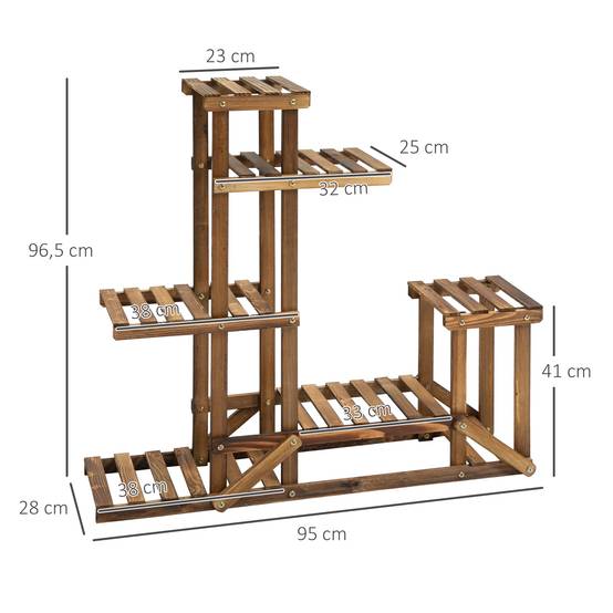 Étagère porte-plantes 6 niveaux en bois carbonisé pour intérieur et extérieur 98x96cm - ComfortXL Outdoor Living - Image 5