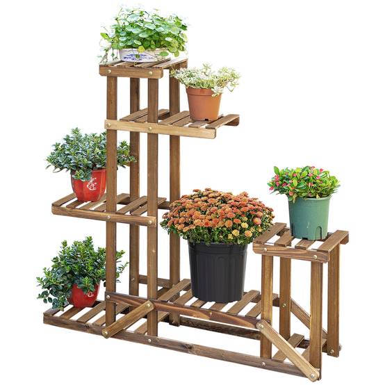Étagère porte-plantes 6 niveaux en bois carbonisé pour intérieur et extérieur 98x96cm - ComfortXL Outdoor Living - Image 2