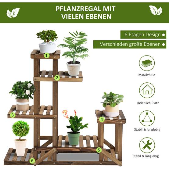 Étagère porte-plantes 6 niveaux en bois carbonisé pour intérieur et extérieur 98x96cm - ComfortXL Outdoor Living - Image 6