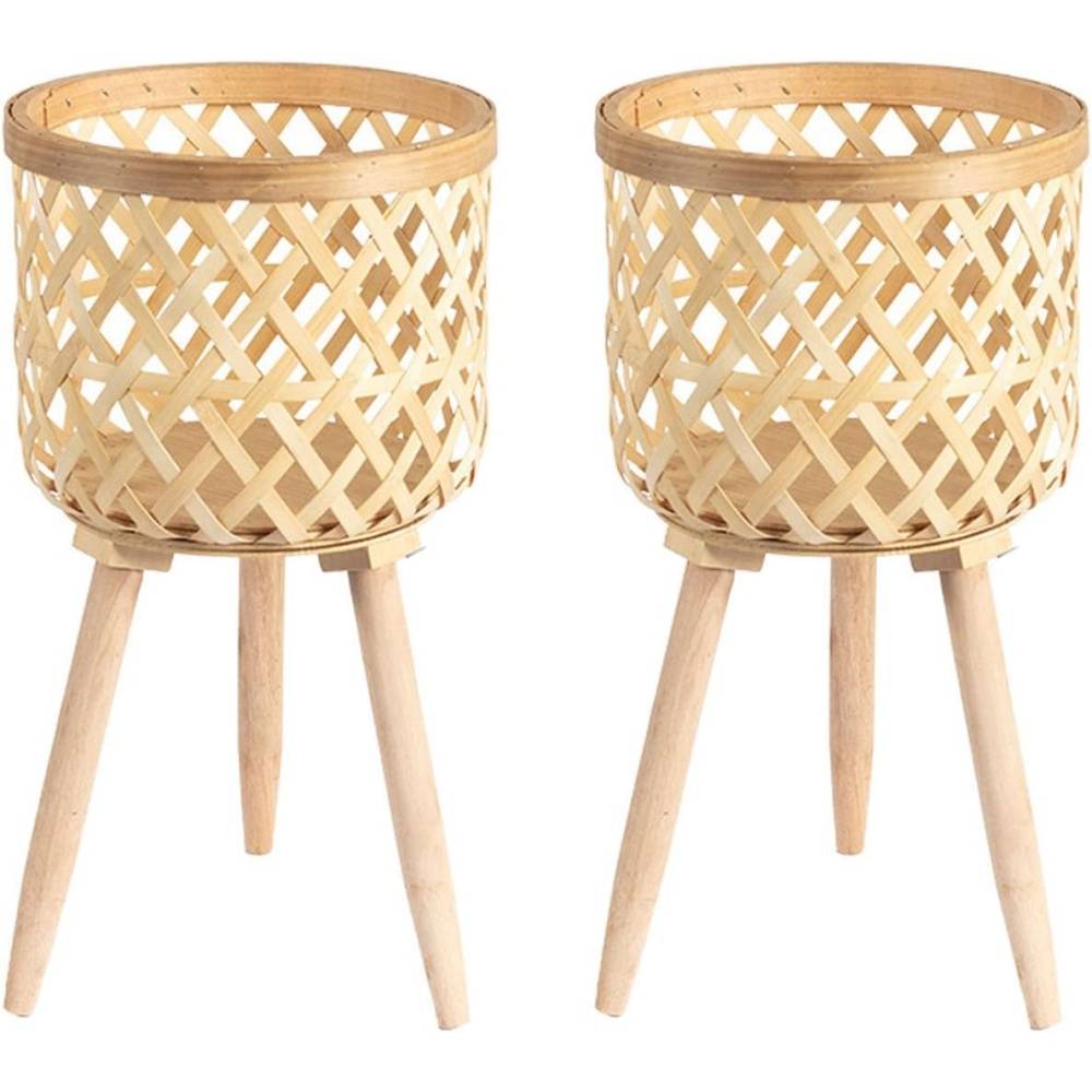 pot à fleurs- pour pots en bambou tissé - Pieds en bois réglables - Décoration intérieur/extérieur - Living123 - Image 1
