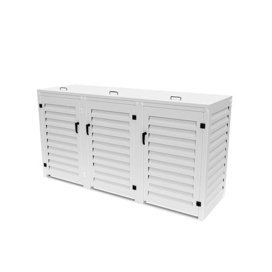 Cache Poubelle Extérieur Triple en Aluminium thermolaqué - Abri pour 3 conteneurs 120 Litres – Blanc RAL 9010 - Image 1