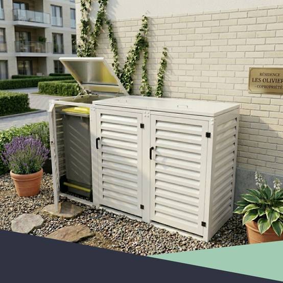 Cache Poubelle Extérieur Triple en Aluminium thermolaqué - Abri pour 3 conteneurs 120 Litres – Blanc RAL 9010 - Image 6